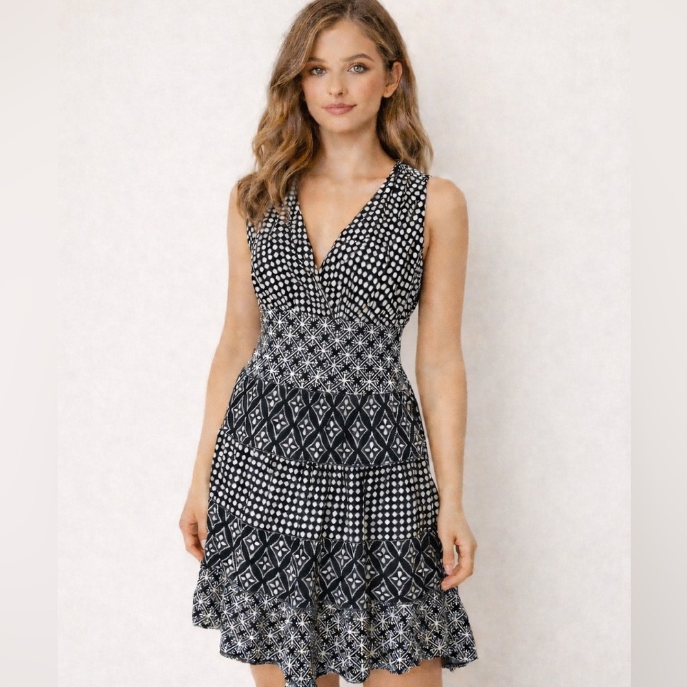 Studio M Tiered Geometric Print Dress Womens Size Large